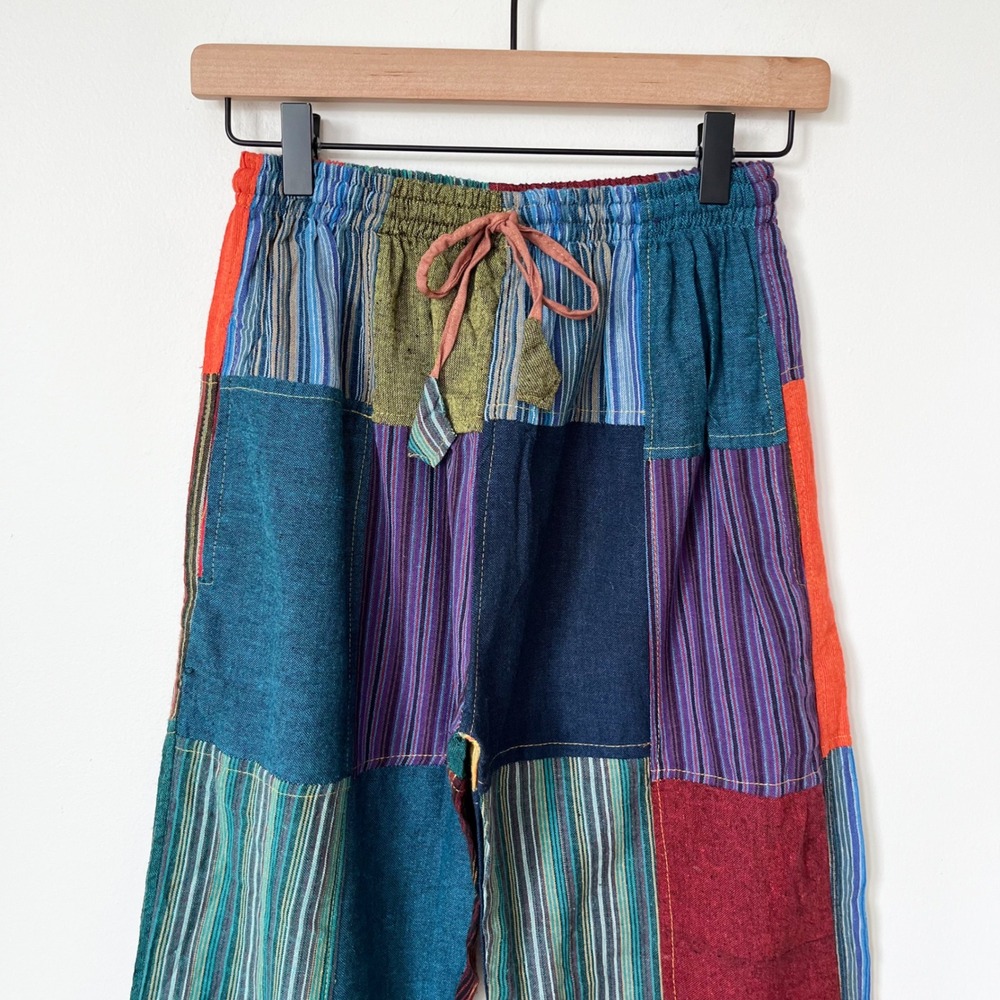 Boho Handmade Cotton Patchwork Pants Womens Small Nepal - Picture 2 of 11